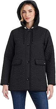 Kate Spade New York Midweight Hooded A-Line Quilted Jacket, Black